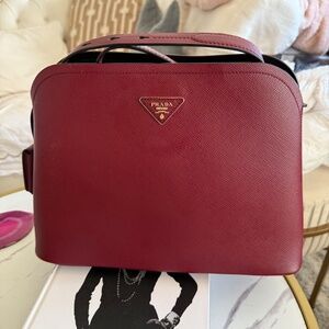 PRADA SAFFIANO LEATHER SHOULDER BAG. BURGUNDY. Brand New